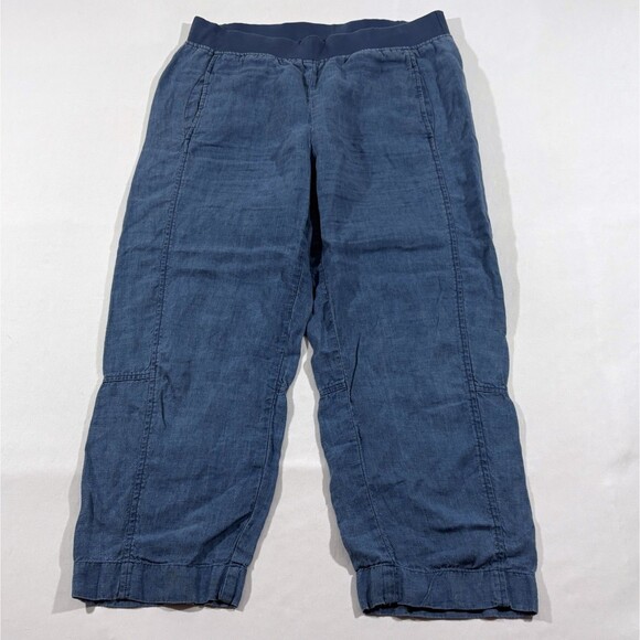 Pure J Jill Pants Women Blue Indigo Linen Wide Leg HI Rise Elastic Waist Sz S - Picture 1 of 10